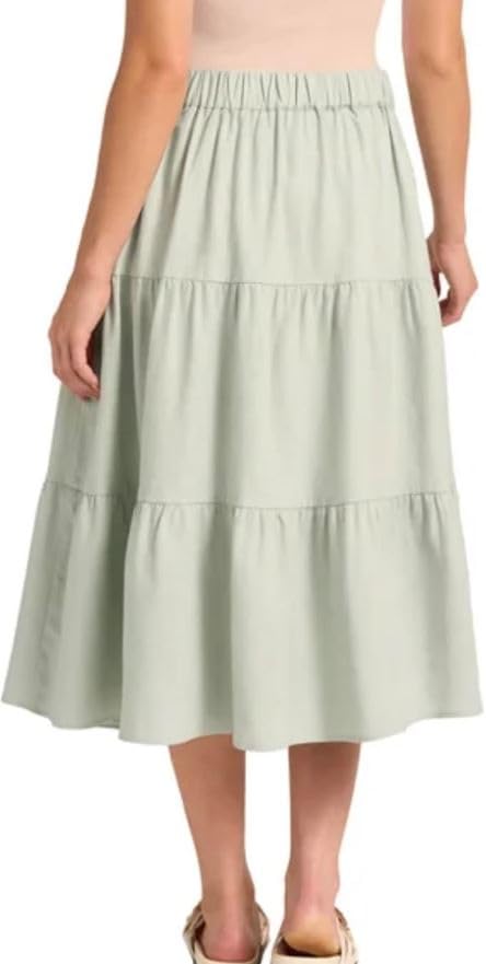Matty M Women's Linen Blend Midi Skirt with Pockets (US, Alpha, Large, Regular, Regular, Light Green)