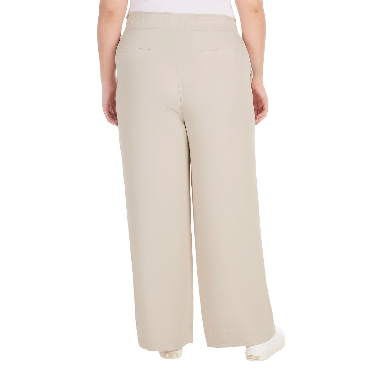 Hilary Radley Women's Wide Leg Crinkle Pants With Elasticwaistband (Tan, XL)