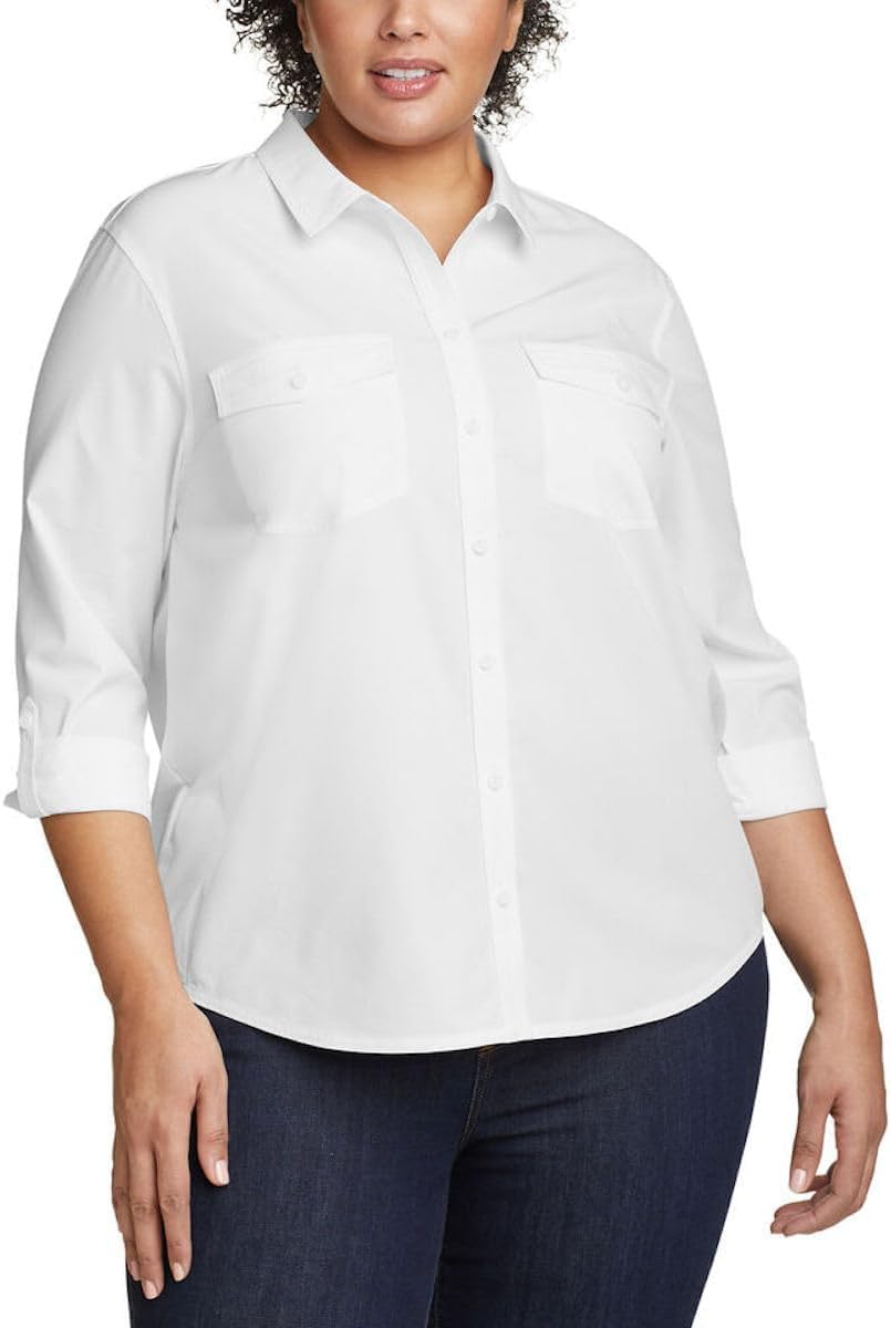 Eddie Bauer Women's Departure Stretch Long Sleeve Shirt with UPF 50 XL White