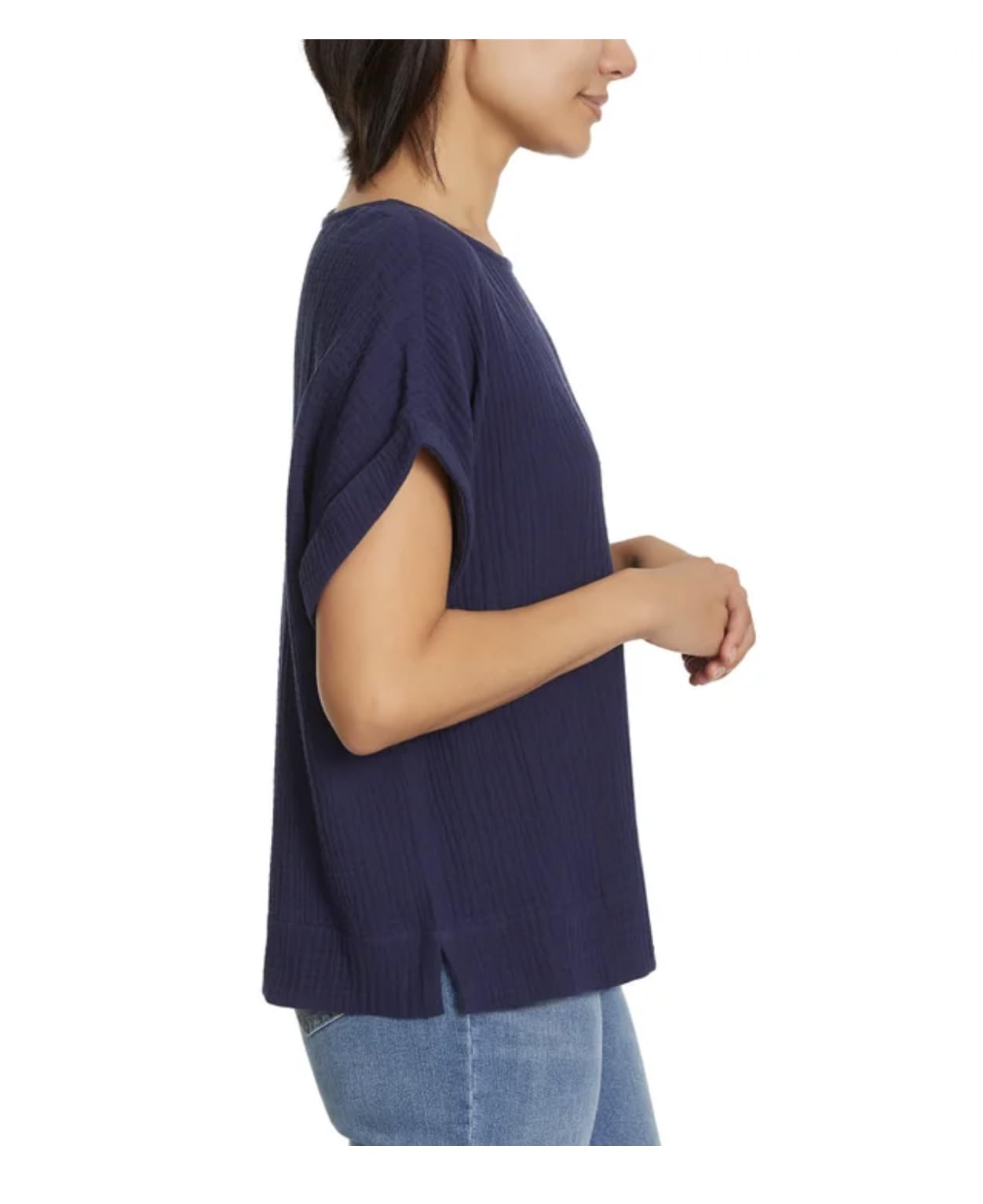 Gloria Vanderbilt Women's Short Sleeve Cotton Gauze Pullover Top (US, Alpha, X-Large, Regular, Regular, Navy (Blue))