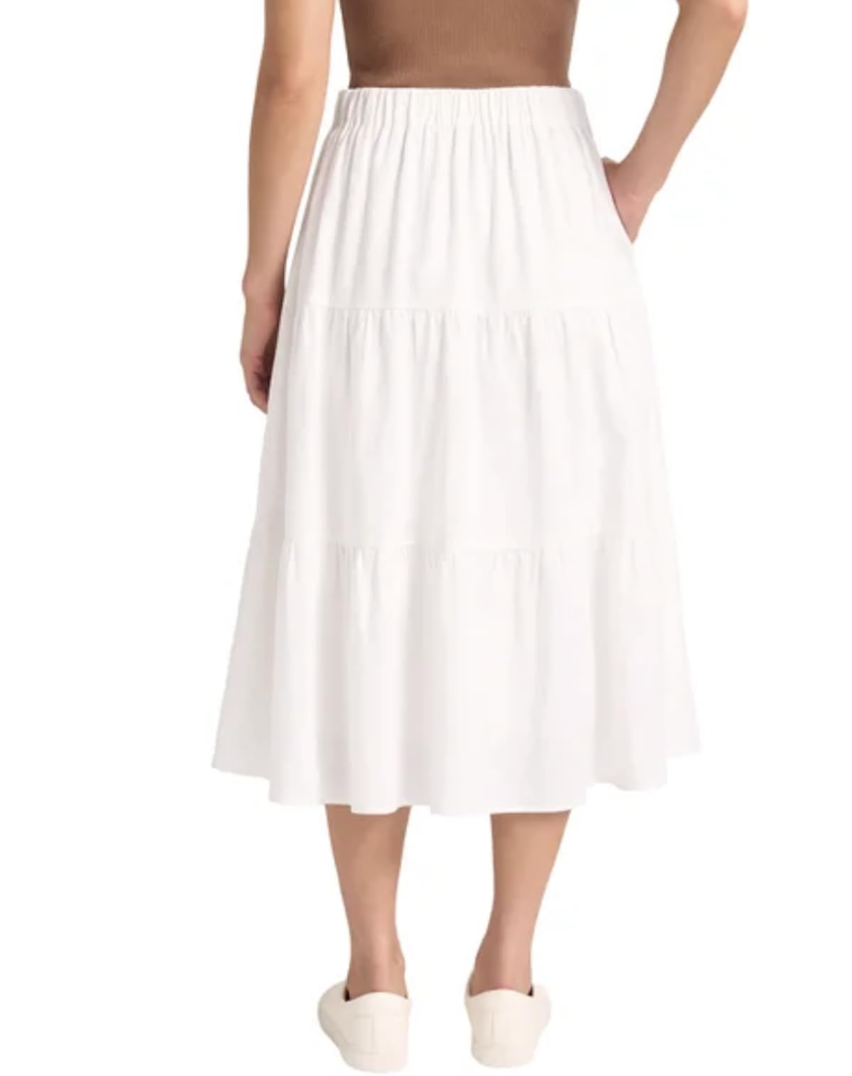 Matty M Women's Linen Blend Midi Skirt with Pockets (US, Alpha, X-Large, Regular, Regular, White)