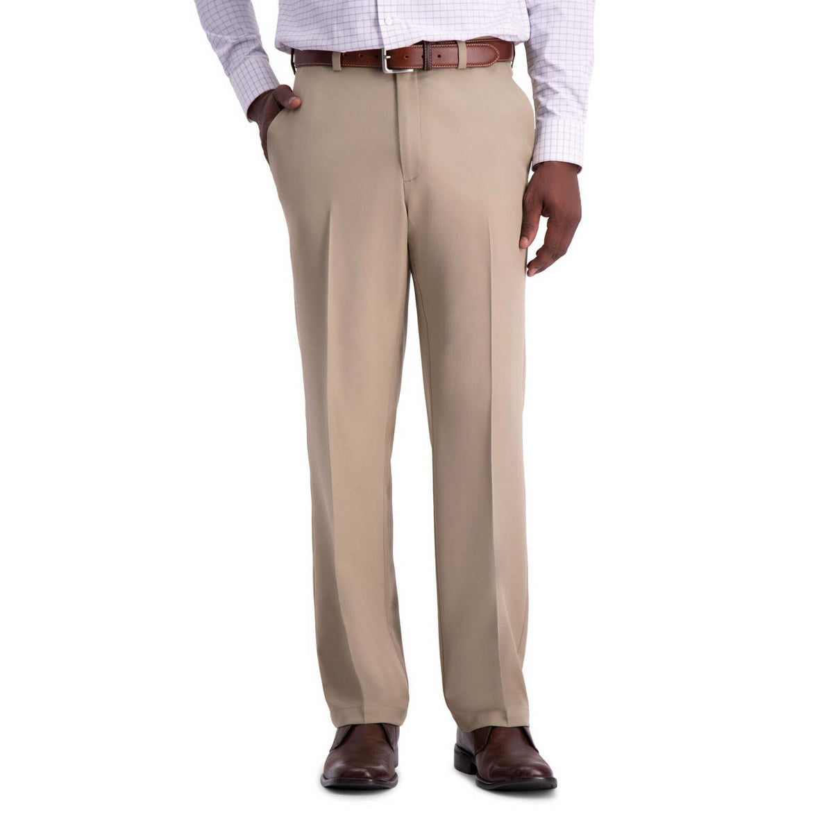 Haggar mens Cool 18 Pro Slim Fit Flat Front Casual Pants, Tan, 30W x 30L US