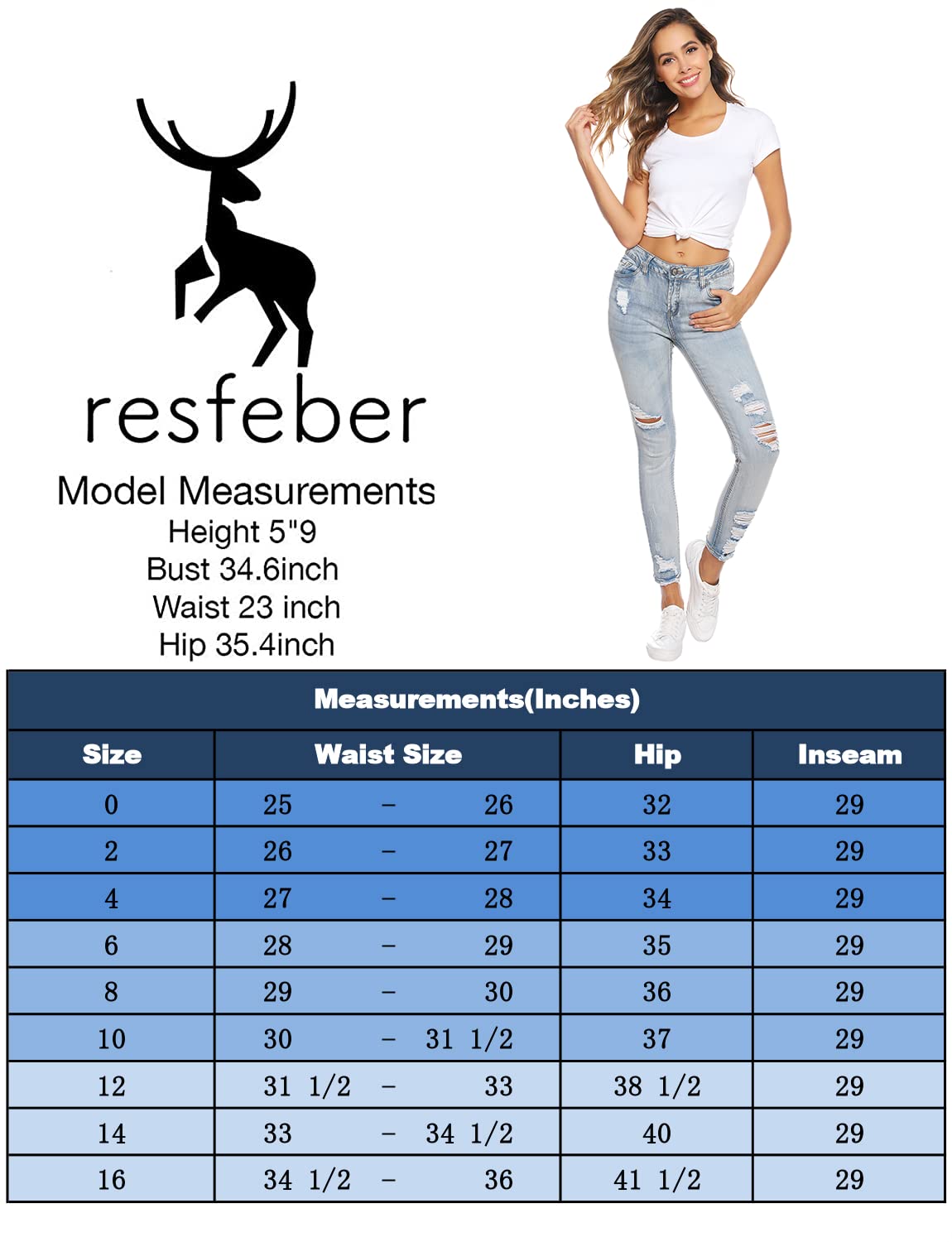 Resfeber Women's Ripped Boyfriend Jeans Stretch Distressed Jeans Capri Mom Jean with Hole