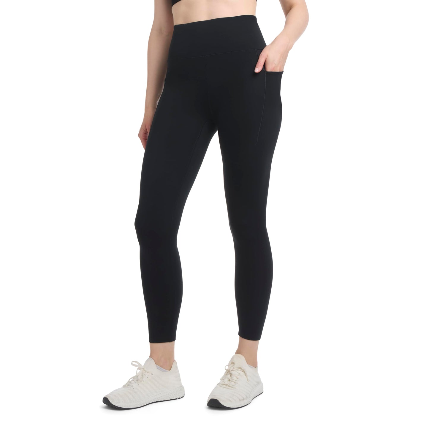Danskin Women's Satin Stitch Shaped Back 7/8 Leggings, Black Salt, X-Small
