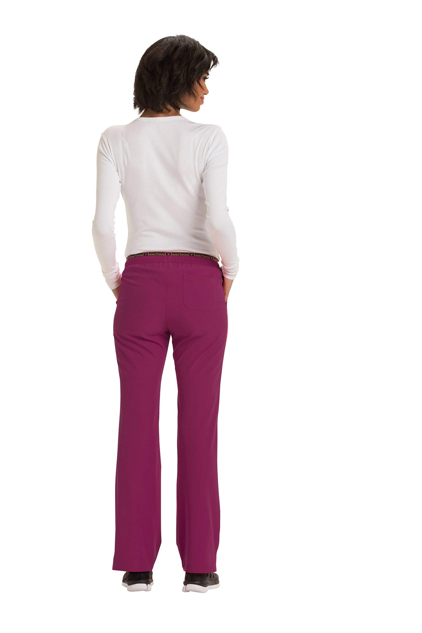 HeartSoul Drawstring Scrub Pants for Women, Stretch Performance Fabric 20110P, L Petite, Wine