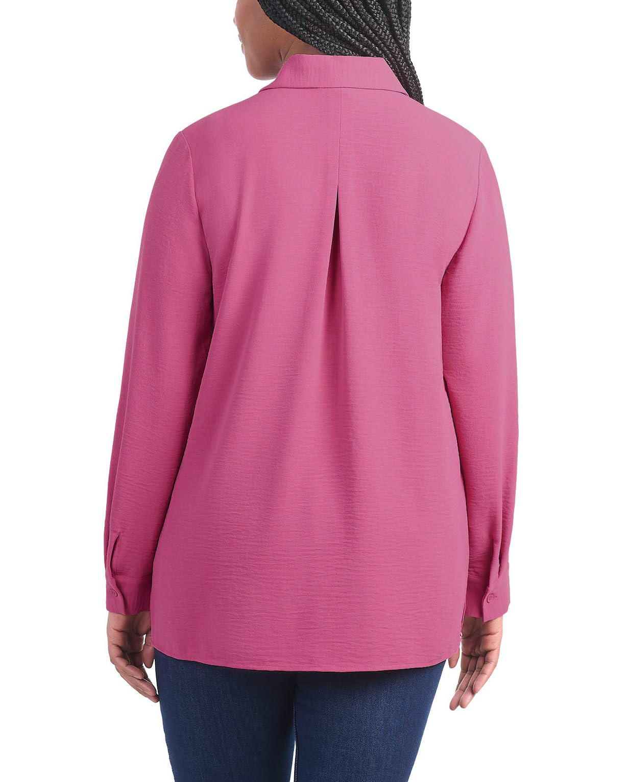 Hilary Radley Women's Roll Tab Sleeve Blouse, Button Down, Long Sleeve, Crinkle Top with Chest Pockets (US, Alpha, Small, Regular, Regular, Dark Pink)