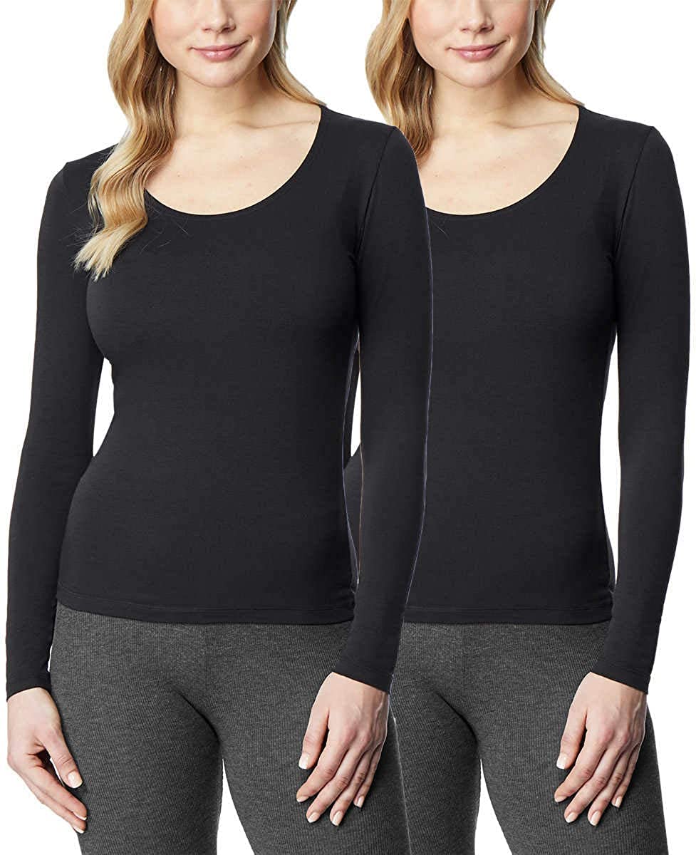 32 Degrees Women's 2 Pack Ultra Light Thermal Baselayer Scoop Top Black/Black XL