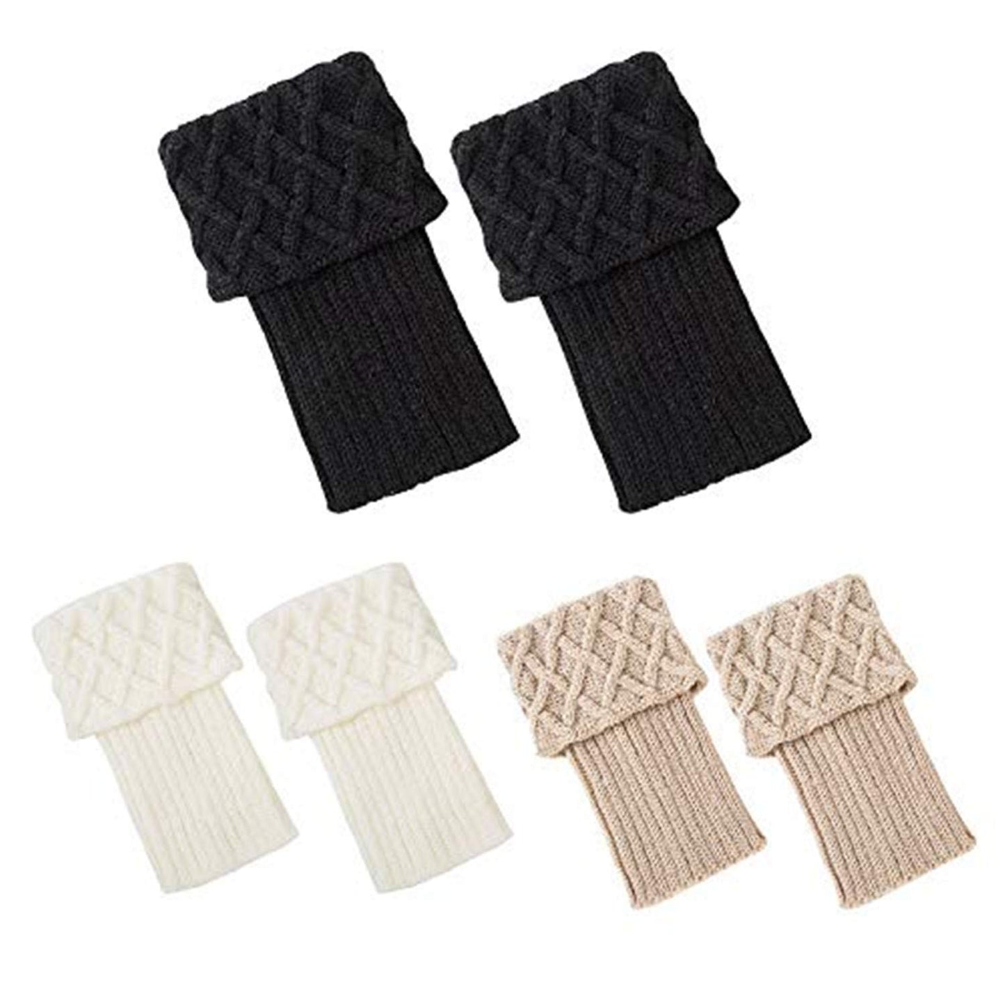 Women Boot Knit Cuffs,Short Crochet Leg Warmers, Variety of Styles Winter Warm Cuff Socks 3 Pairs by REDESS
