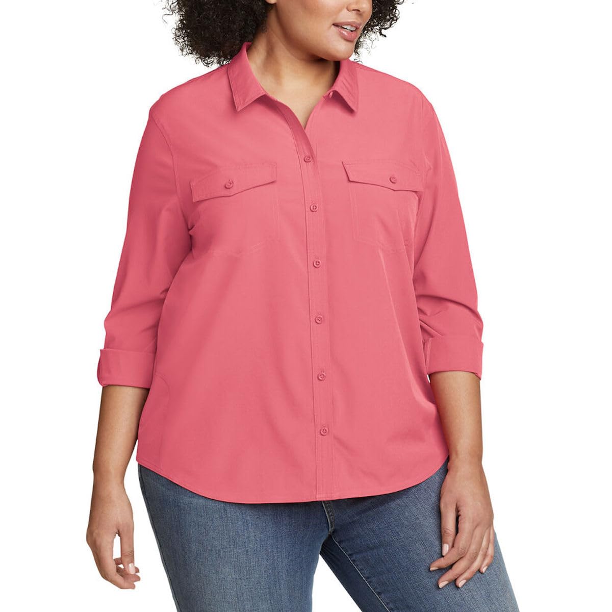 Eddie Bauer Women's Departure Stretch Long Sleeve Shirt with UPF 50 Medium, Red
