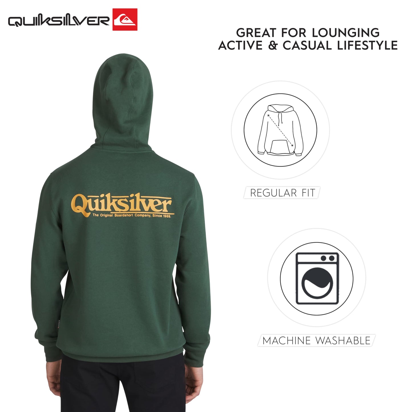 Quiksilver Men's Regular Fit Super Soft Fleece Midweight Pullover Hooded Sweatshirt, Green Topiary, X-Large