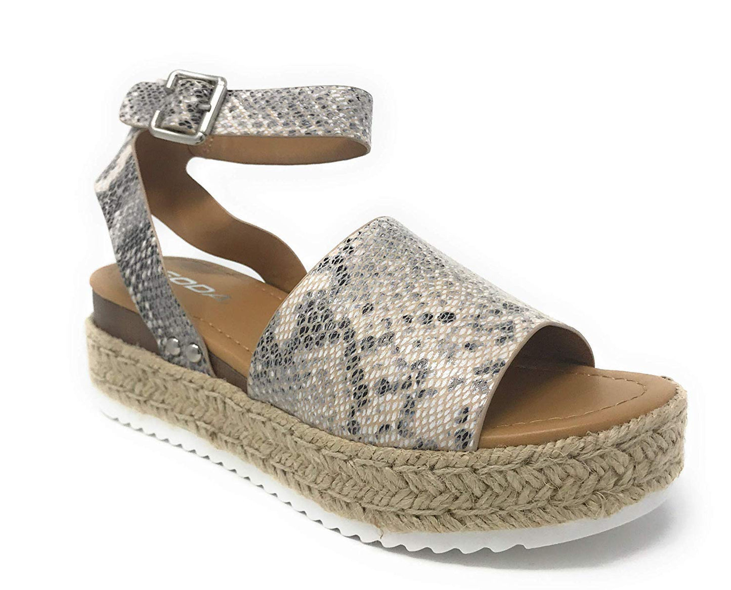 Womens Casual Espadrilles Trim Rubber Sole Flatform Studded Wedge Buckle Ankle Strap Open Toe Sandals Black 5.5