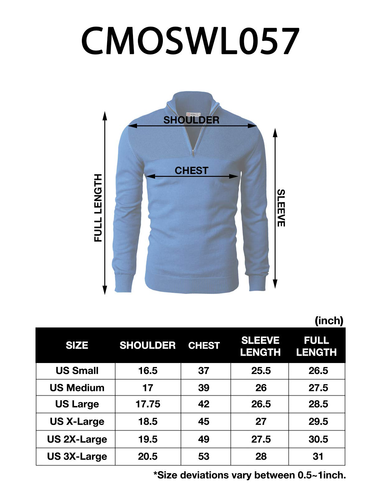 H2H Men's Light Weight Slim Fit Mock Neck Long Sleeve Soft Knit Sweater 1/4 Zip-up Pullover Gray US M/Asia L (CMOSWL057)