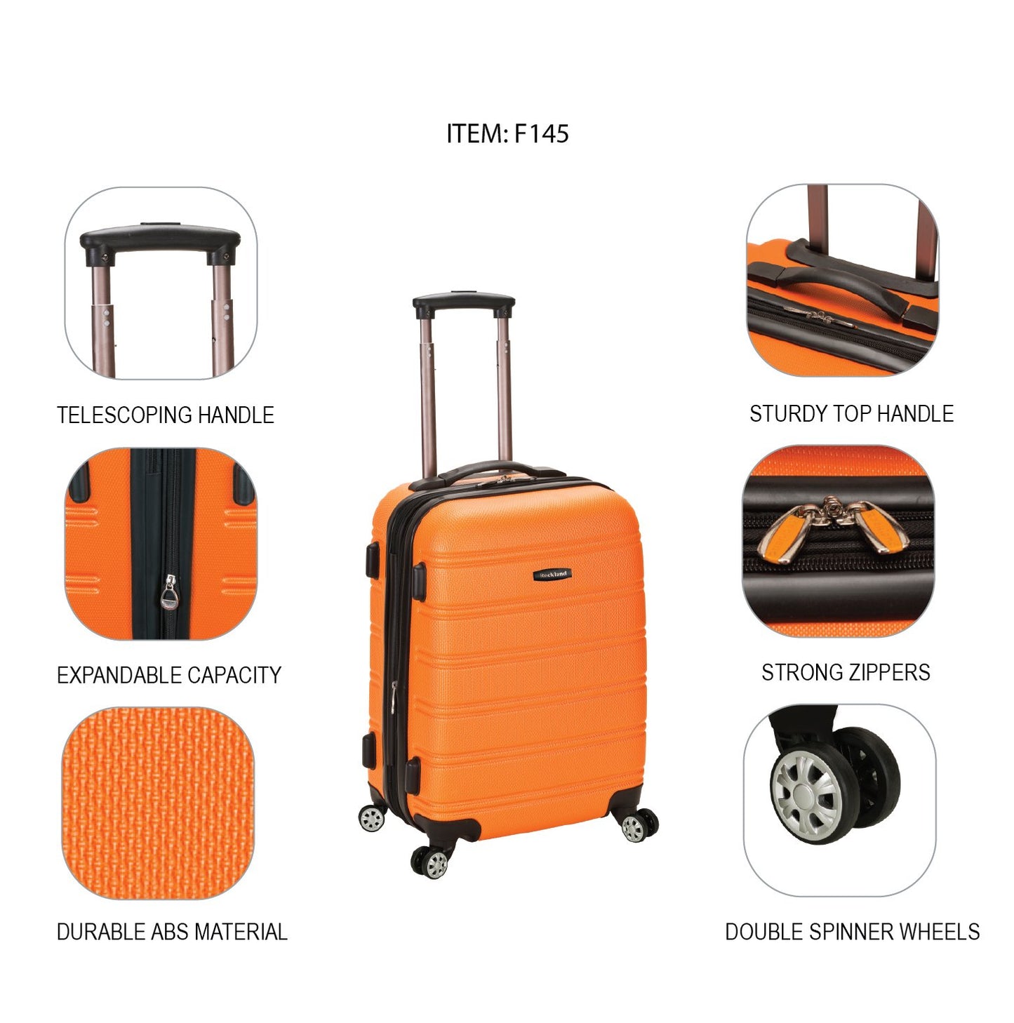 Rockland Melbourne Hardside Expandable Spinner Wheel Luggage, Black Wave, Carry-On 20-Inch