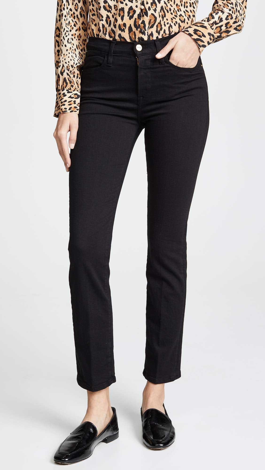 FRAME Women's Le High Straight Jeans, Film Noir, Black, 24