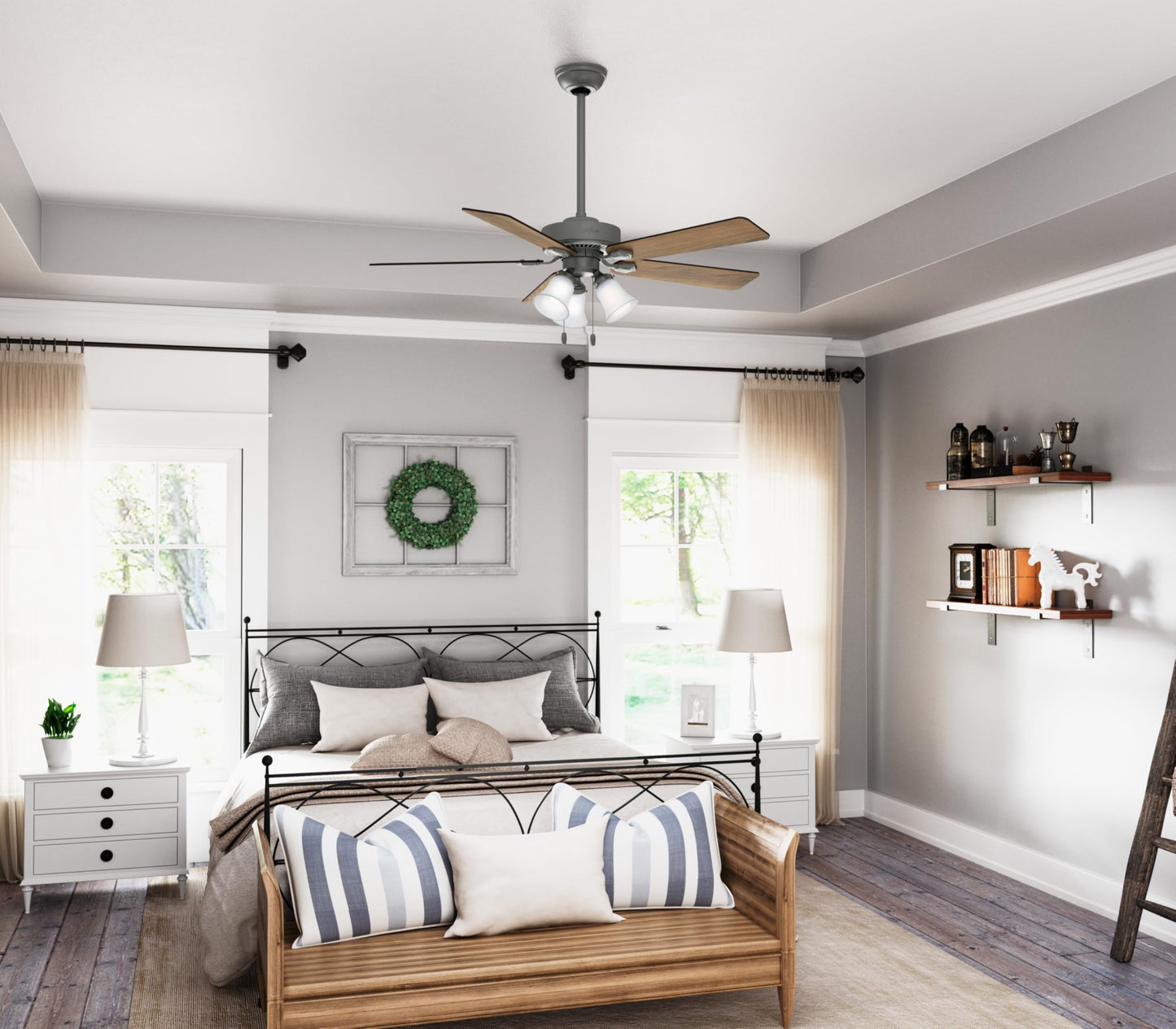 Hunter 52 inch Indoor Ceiling Fan with LED Lights - Ceiling Fan with Pull Chain, For Bedroom, Living Room, or Kitchen, Standard Mount, No Remote, 5 Blades - Swanson 50894, Matte Silver