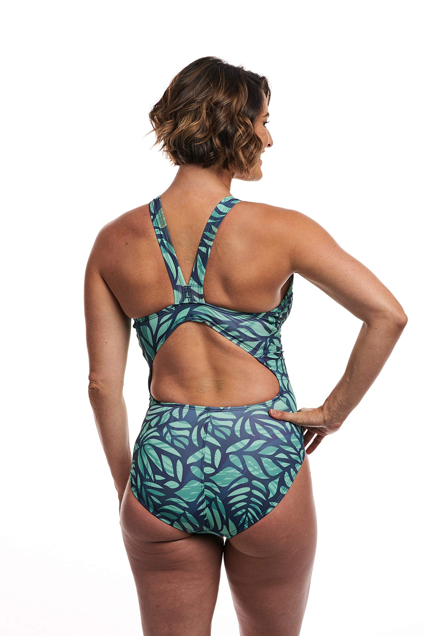 EQ Swimwear Performance One Piece Harmony Lap Swimming Maternity Suit (Medium, Navy Tropical)