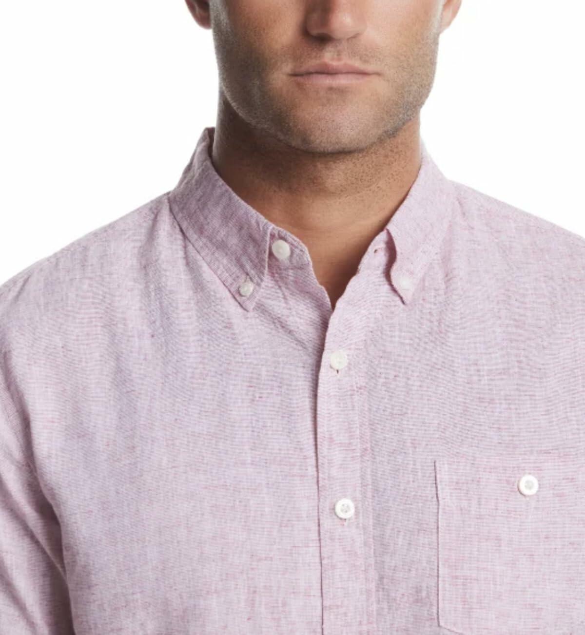 Weatherproof Vintage Men's Short Sleeve Linen Cotton Blend Woven Button Down Shirt (US, Alpha, Small, Regular, Regular, Red)