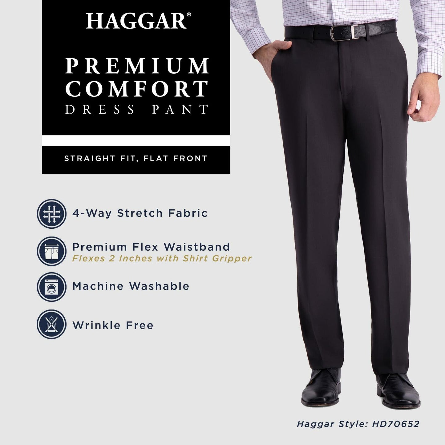 Haggar Men's Premium Comfort Dress Pant-Straight Fit Flat Front (Regular and Big & Tall Sizes), Black, 36W x 30L