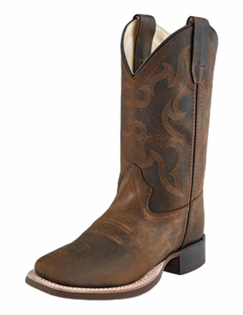 Old West Boots Children's Distressed Brown Square Toe Cowboy Boot Brown 13
