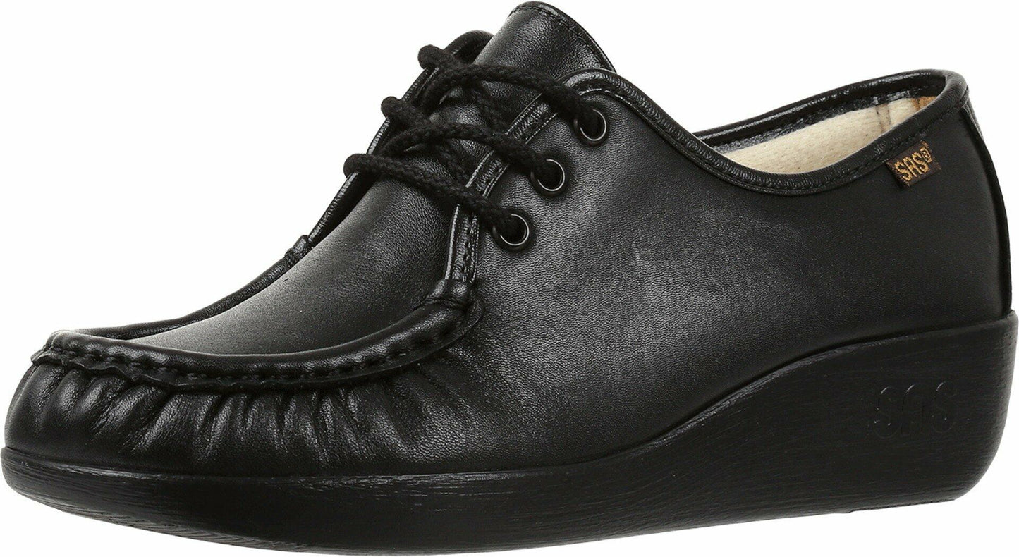 SAS Bounce Comfort Moc Lace-Up Shoes for Women – Leather Upper – Textile Lining – Foot-Shape® Last Construction Black 6.5 W - Wide (C)