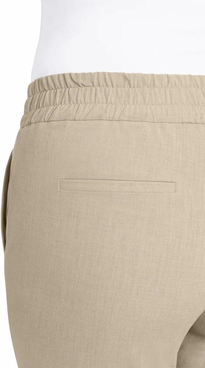 Hilary Radley Women's Pull-on Dress Pants, 4-Way Stretch, Elastic Waist, Front Pockets (US, Alpha, Large, Regular, Regular, Heather Light Sand)