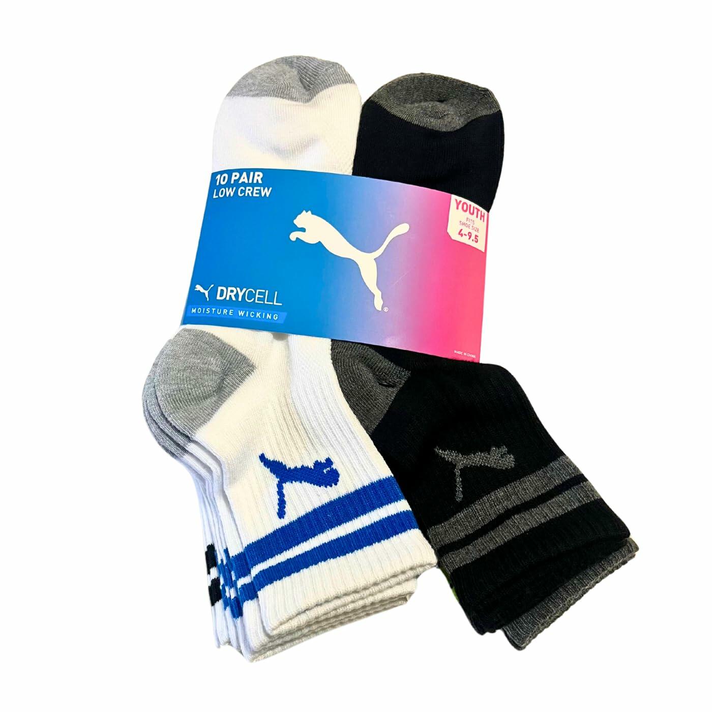 Puma Boys Low Crew Socks, 10 pairs, Youth Size 4-9.5