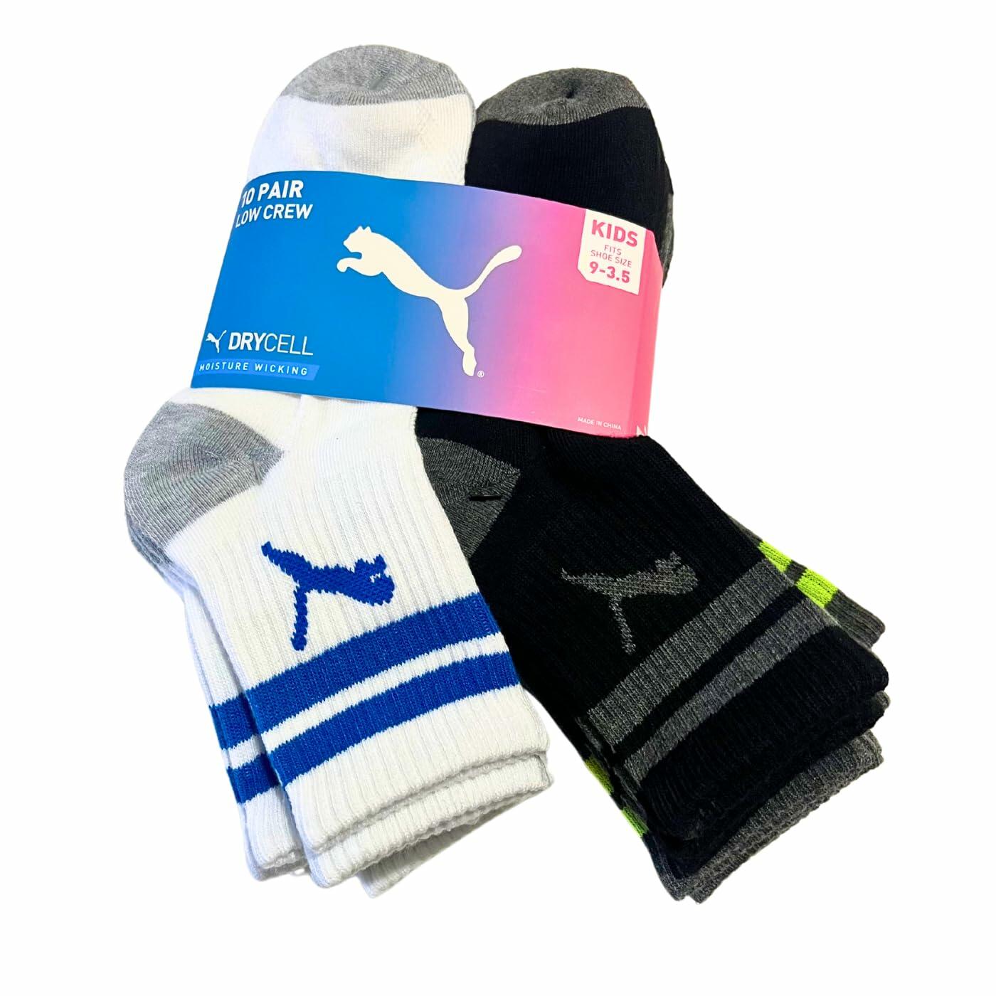 Puma Boys Low Crew Socks, 10 pairs, Kids Size 9-3.5