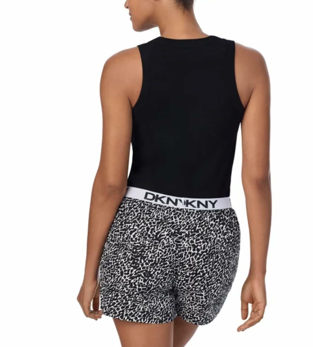 DKNY Women's 2 Piece Outfit Clothing Set - Tank Top & Short (Black Animal Print, X-Large)