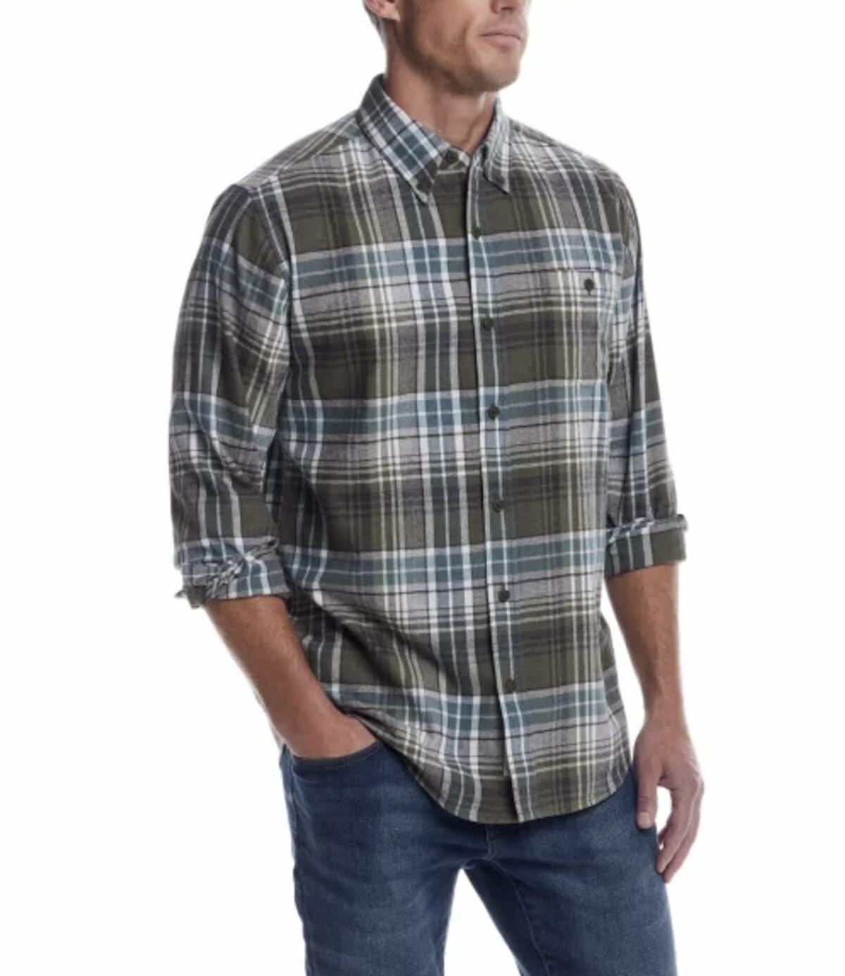 Weatherproof Vintage Men's Casual Button Down Long Sleeve Soft Brushed Plaid Flannel Shirt (US, Alpha, Small, Regular, Regular, Green)