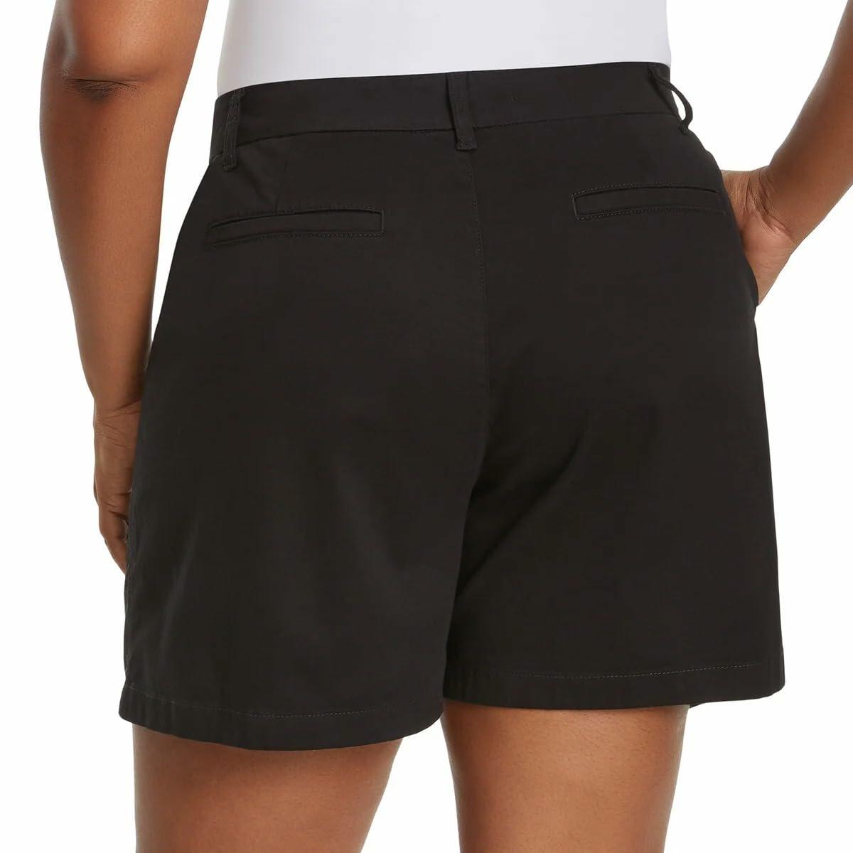 Gloria Vanderbilt Women High Rise Cotton Chino Shorts (Black, 10)