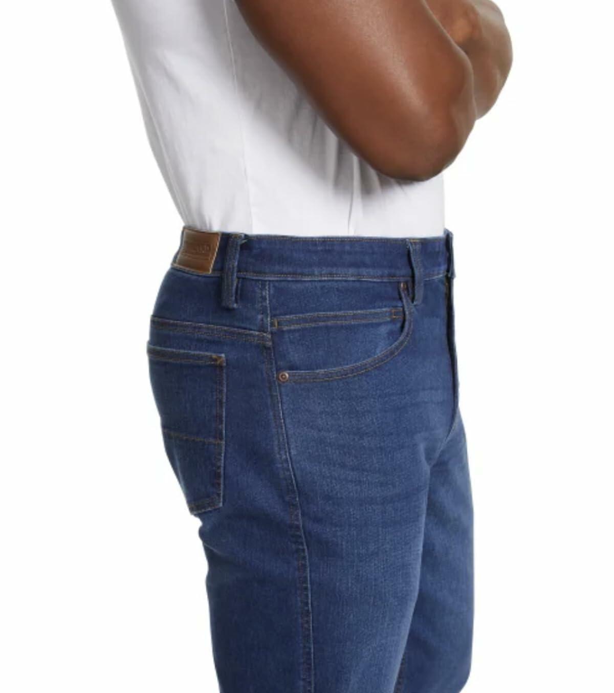 Kirkland Signature Men's Comfort Stretch Straight Fit Classic 5 Pocket Denim Jean (US, Waist Inseam, 34, 34, Regular, Regular, Blue)