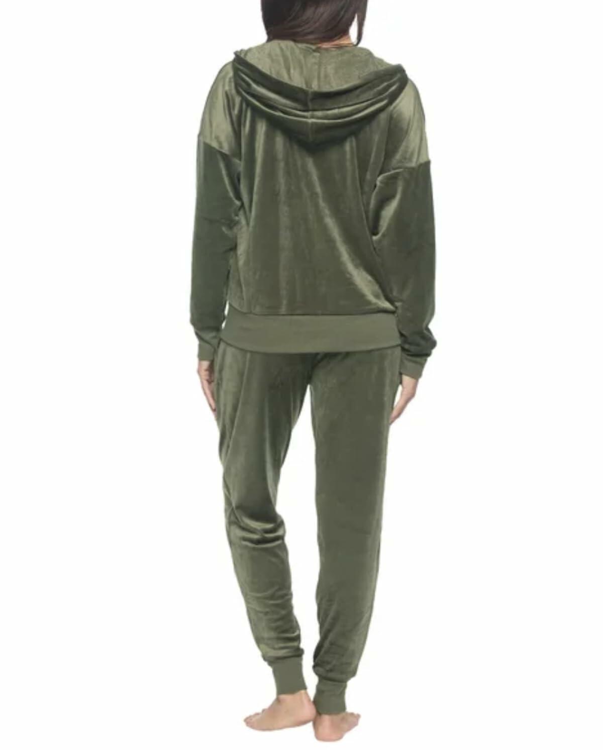 Felina Women's 2 Piece Velour Track Suit, Hoodie and Jogger Lounge Set (US, Alpha, Large, Regular, Regular, Deep Olive (Green))