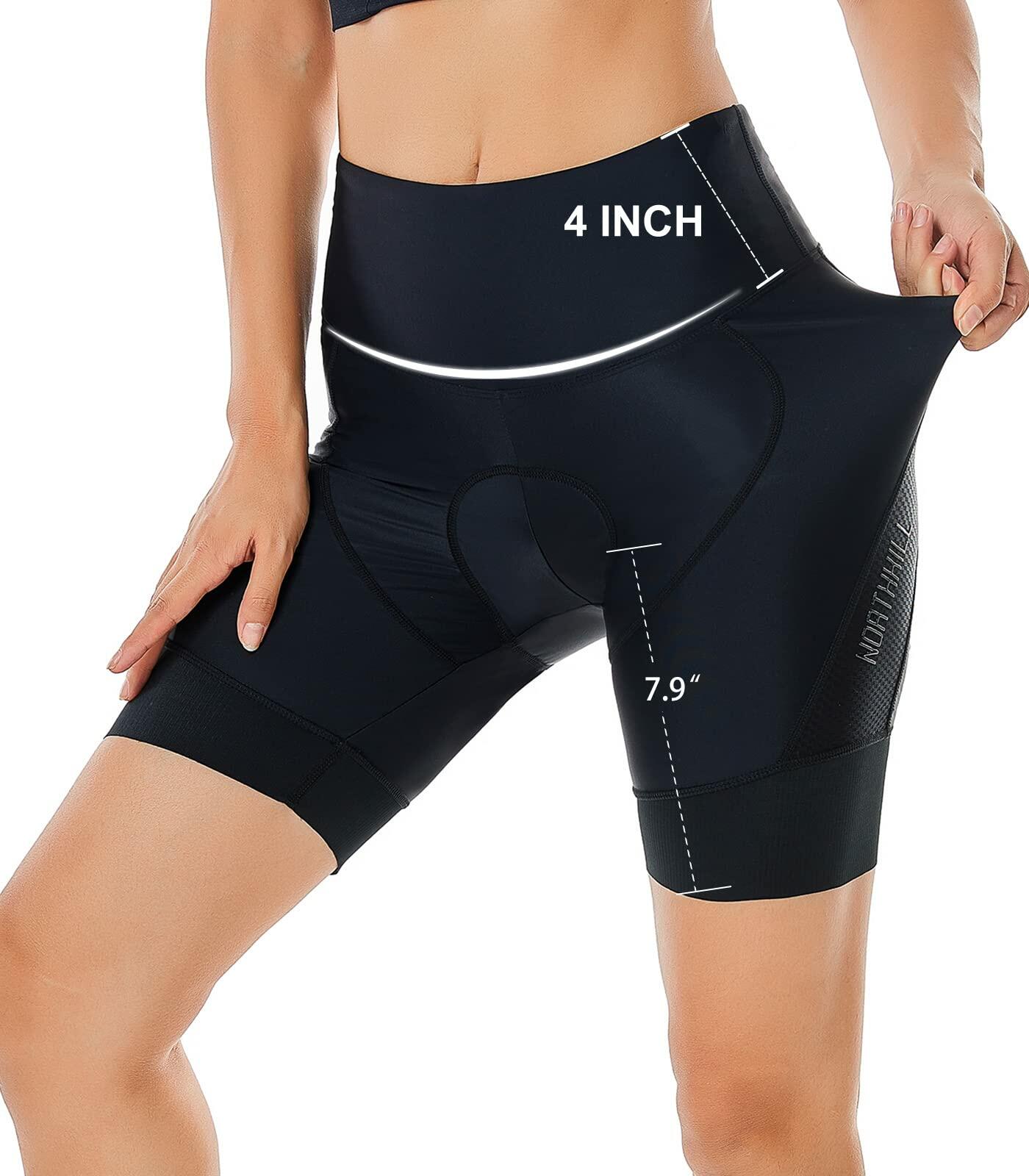 NORTHHILL Women's Padded Bike Shorts Biking Cycling Shorts High Waisted Bicycle Mountain Bike with Riding 4D Liner Gel Padding Pockets Spin UPF50+ BLACK L