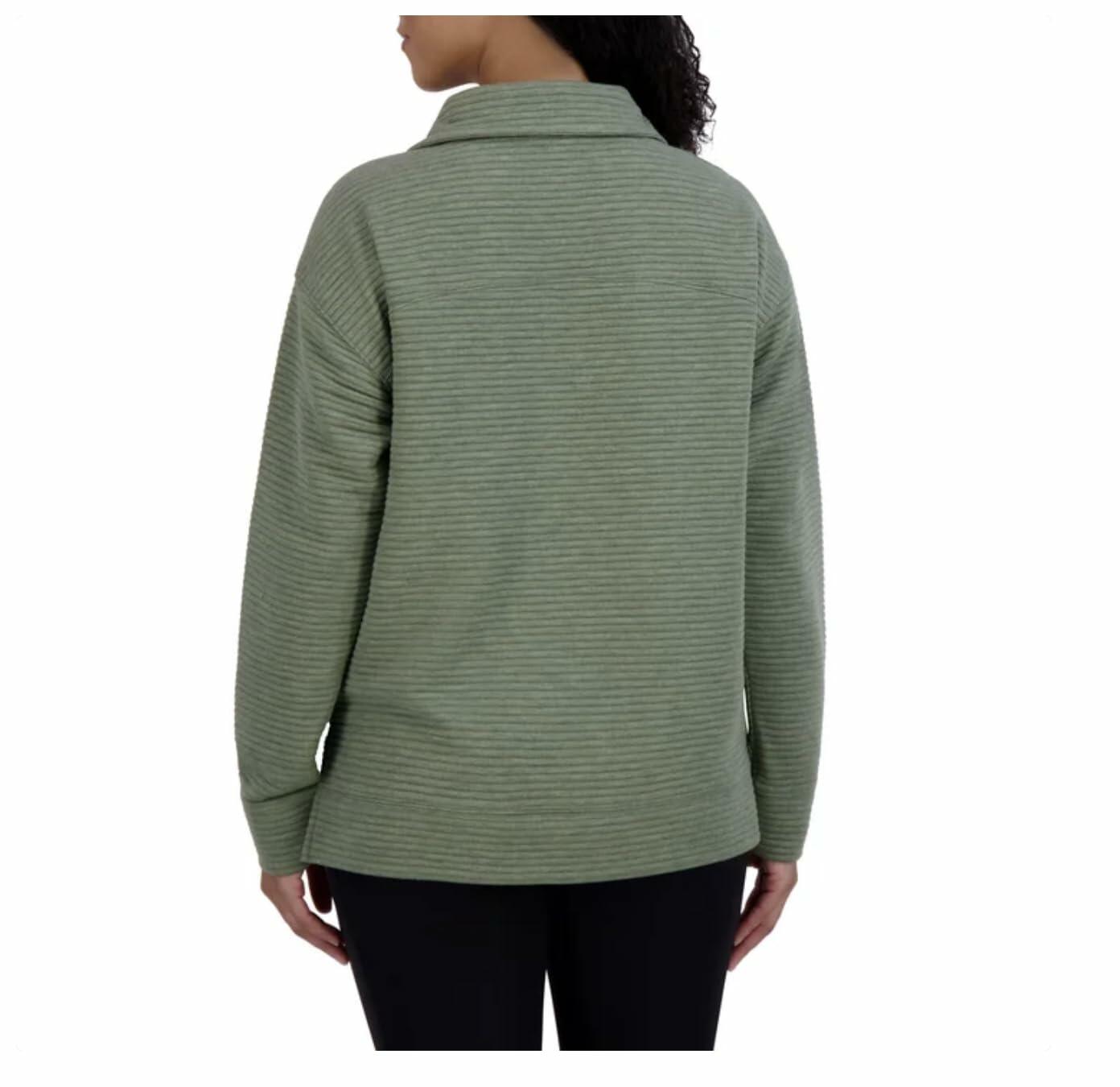KIRKLAND Signature Women's Ottoman Half-Zip Ribbed Sweatshirt with Kangaroo Pocket (US, Alpha, Large, Regular, Regular, Green)