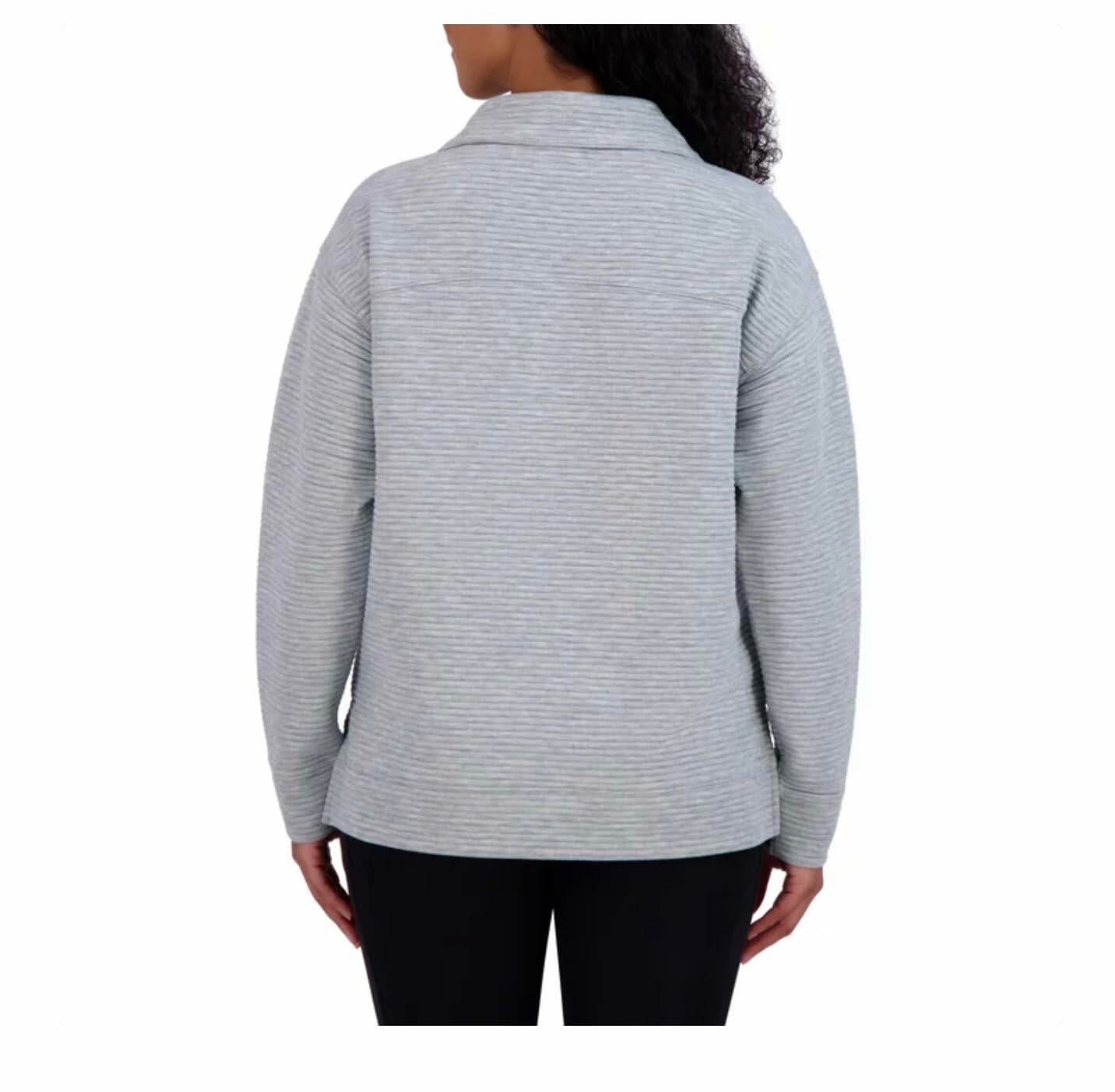 KIRKLAND Signature Women's Ottoman Half-Zip Ribbed Sweatshirt with Kangaroo Pocket (US, Alpha, Large, Regular, Regular, Gray)