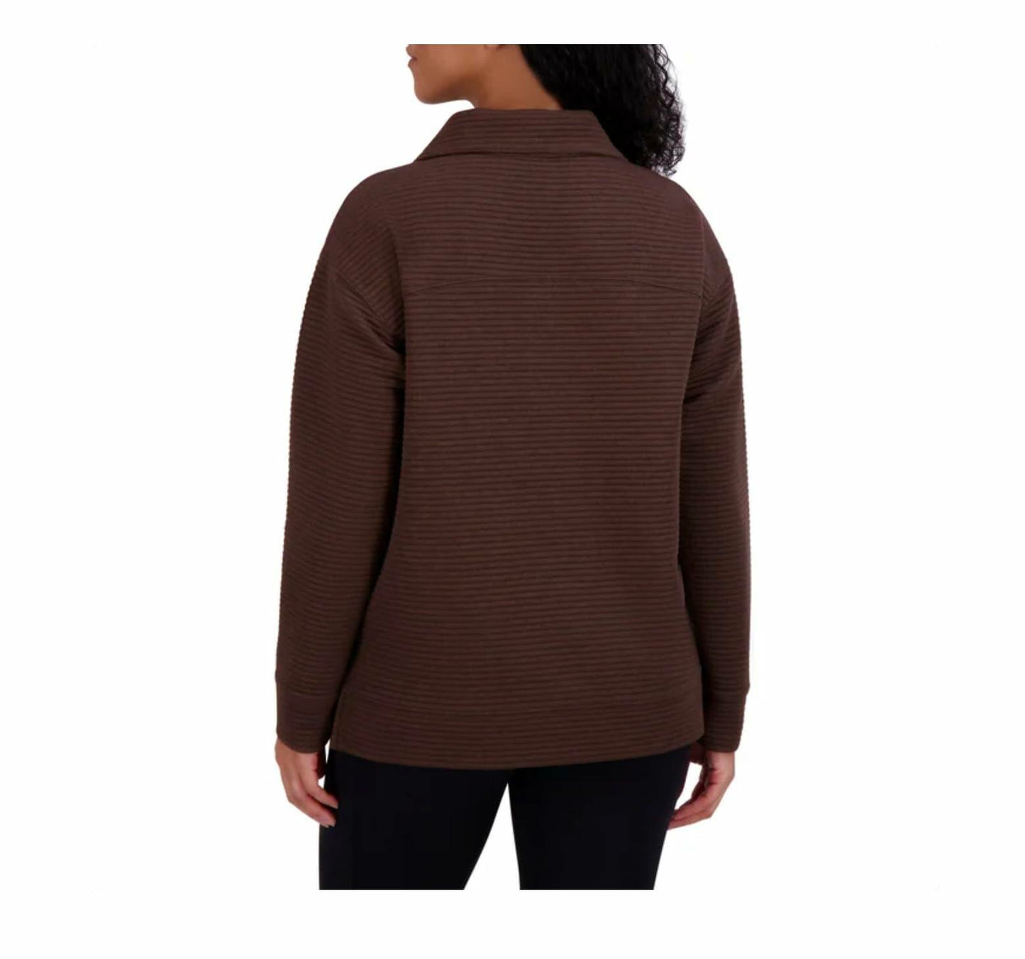 KIRKLAND Signature Women's Ottoman Half-Zip Ribbed Sweatshirt with Kangaroo Pocket (US, Alpha, Medium, Regular, Regular, Brown)