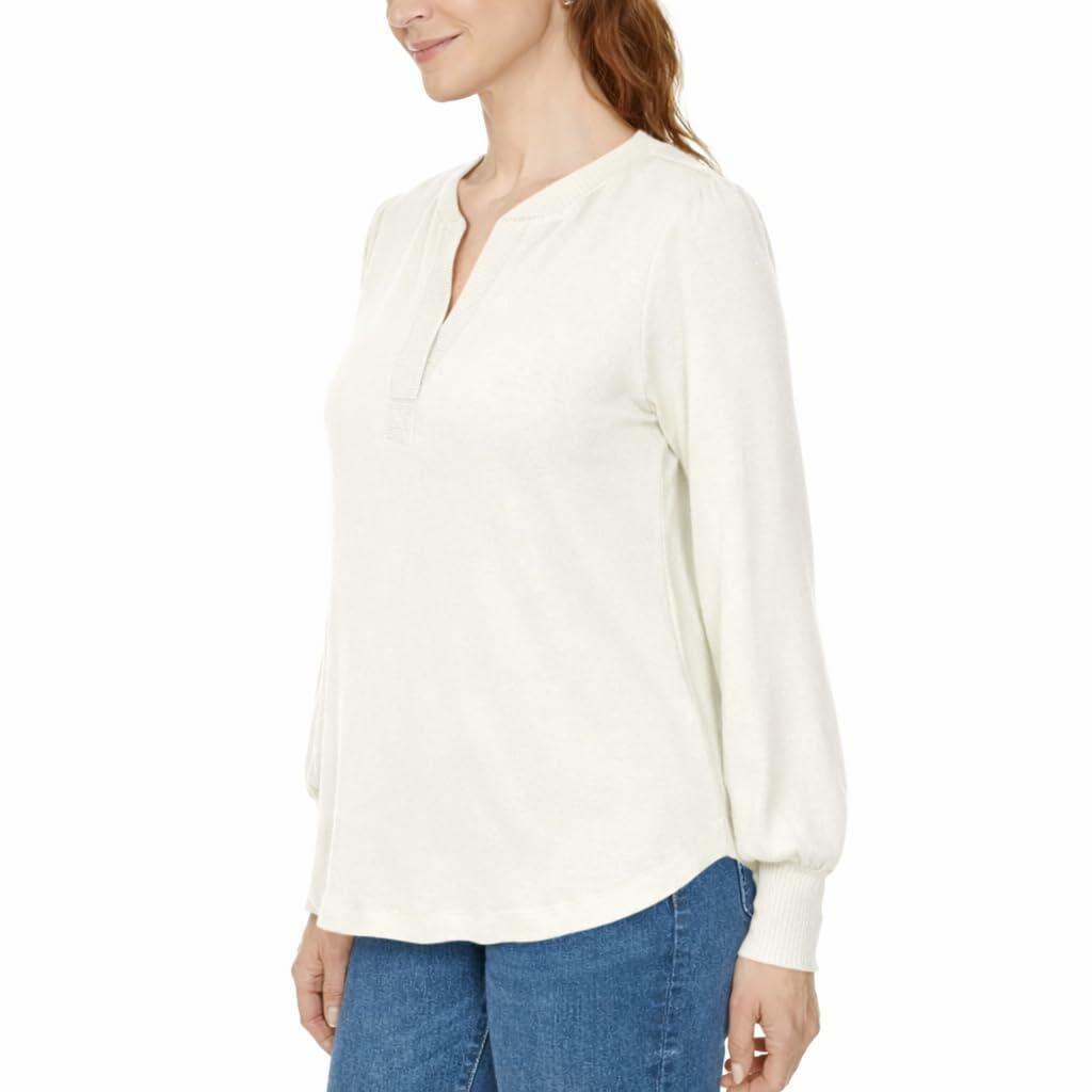 Buffalo David Bitton Women's Long Sleeve Cozy V-Neck Top (US, Alpha, X-Large, Regular, Regular, Cream)