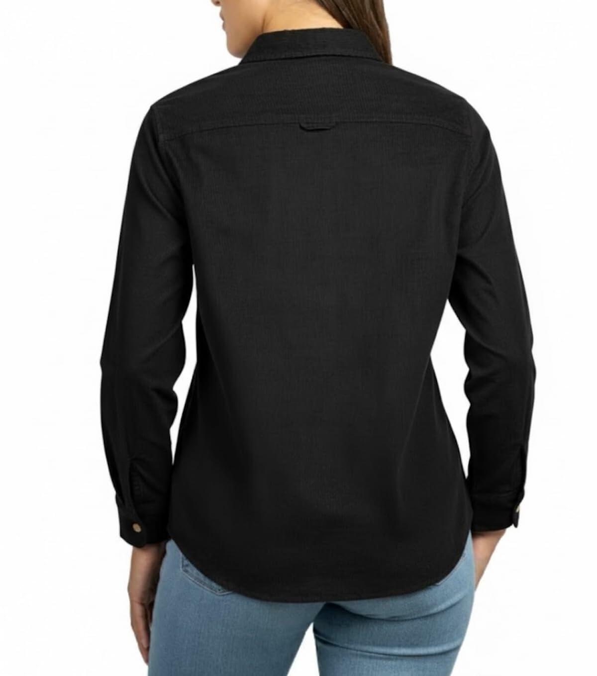 Jachs Girlfriend New York Women's Long Sleeve Mini Corduroy Button Up Shirt (US, Alpha, Medium, Regular, Regular, Black)
