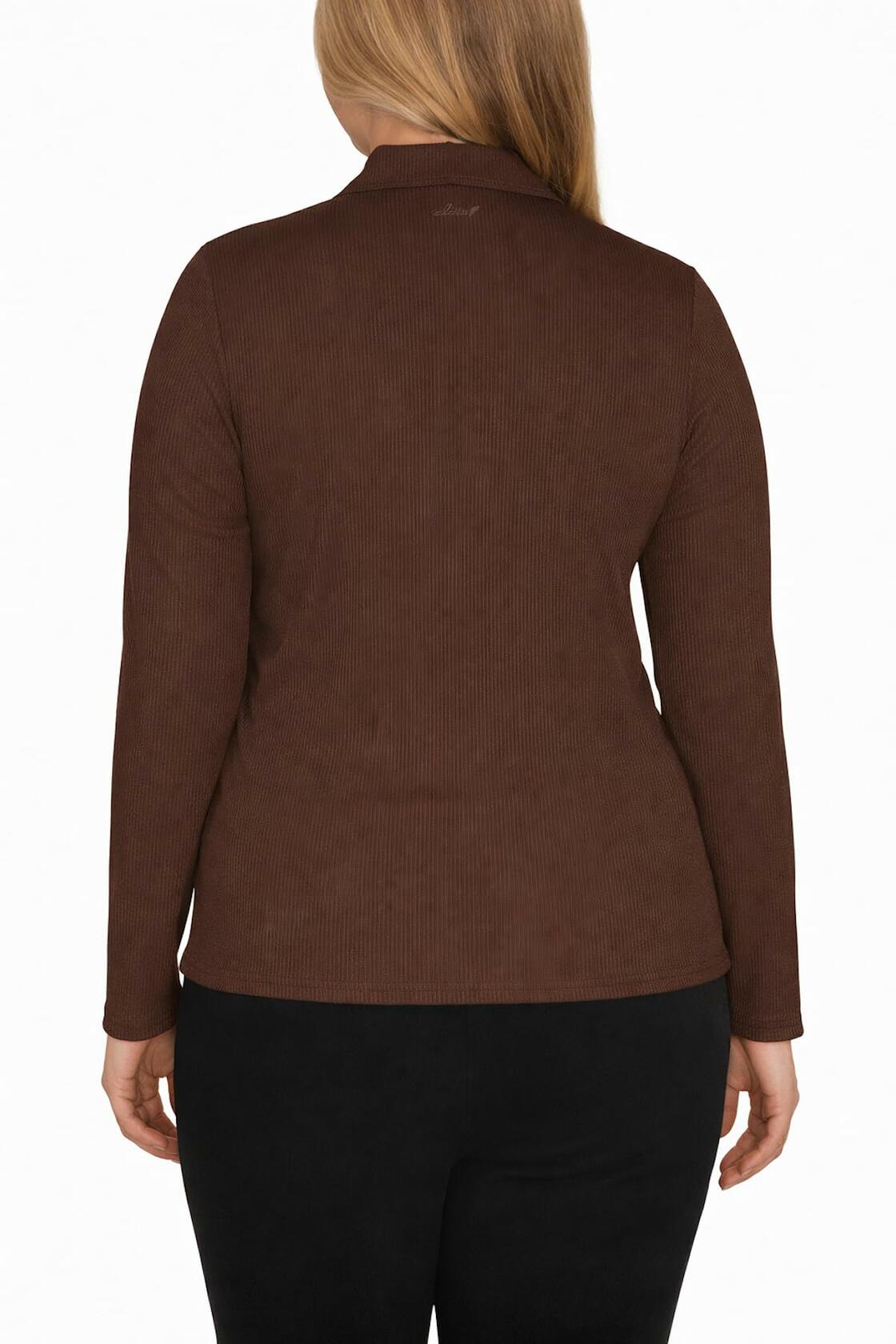 Greg Norman Women's Long Sleeve Ribbed 1/4 Zip Top (US, Alpha, XX-Large, Regular, Regular, Brown)