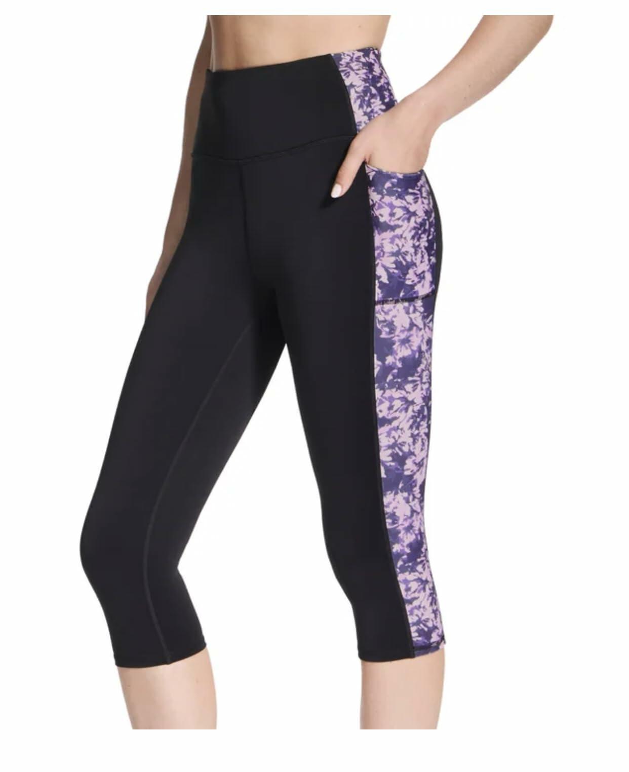 Skechers Gowalk Women's Active Stretch Moisture Wicking Capri Legging Pant with Pockets (US, Alpha, Large, Regular, Regular, Multi (Black with Purple Floral))