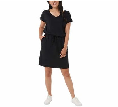 32 Degrees Ladies' Side Pockets, Drop Shoulder, Stretch Comfort, V-Neck, Soft Lux Dress | Black, XL