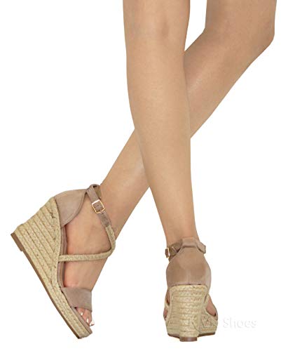 MVE Shoes Women's Medium Espadrille Open Wedge Criss Cross Straps-Fashion Wedges, Judith-34 taupe 6.5