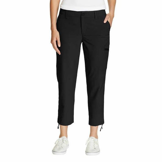 Eddie Bauer Capri Pant for Women-Side Zipper Cargo Pocket-Ripstop Capri Black 14