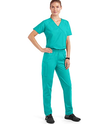 Strictly Scrubs Women’s Classic Scrub Set – Includes Mock Wrap Top and Pant (Medium, Turquoise)