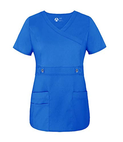 Adar Active Classic Scrub Set for Women - Crossover Top and Multi Pocket Pants - 3500 - Royal Blue - S