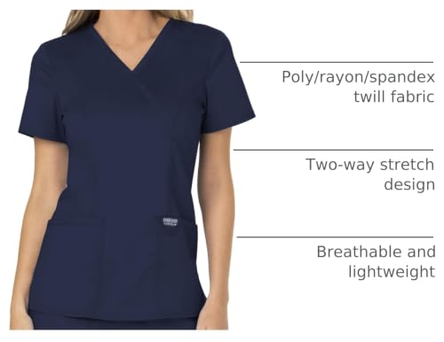 Cherokee Women Scrubs Top Workwear Revolution Mock Wrap WW610, S, Navy
