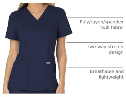 Cherokee Women Scrubs Top Workwear Revolution Mock Wrap WW610, S, Navy
