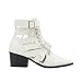 Women's Open Toe Lace Up Ankle Booties Cutout Buckled Straps Block Chunky Heel Shoe Boots (10, White Pu)