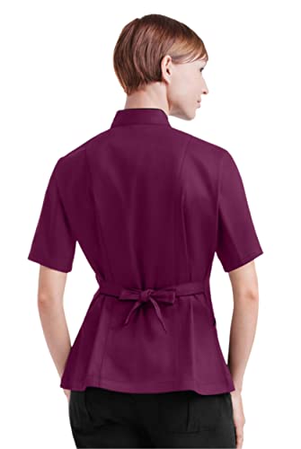 Women’s Chef Coat with Piping (Medium, Wine) – Tailored Chef Coat with Fabric Covered Buttons