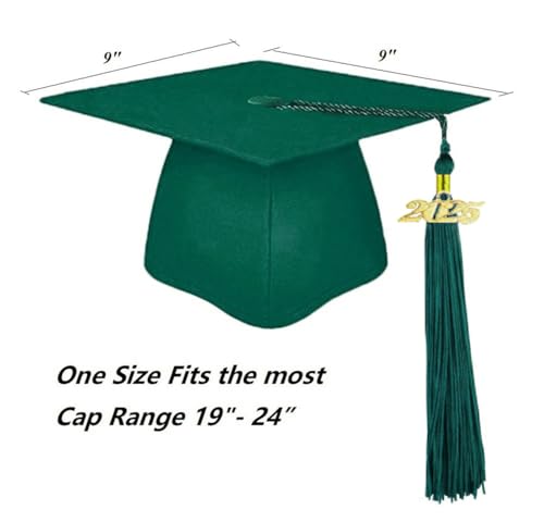 2025 Matte Graduation Cap and Gown Tassel Set - Forest Green Size 48 - Junior/Senior High School/College Graduates